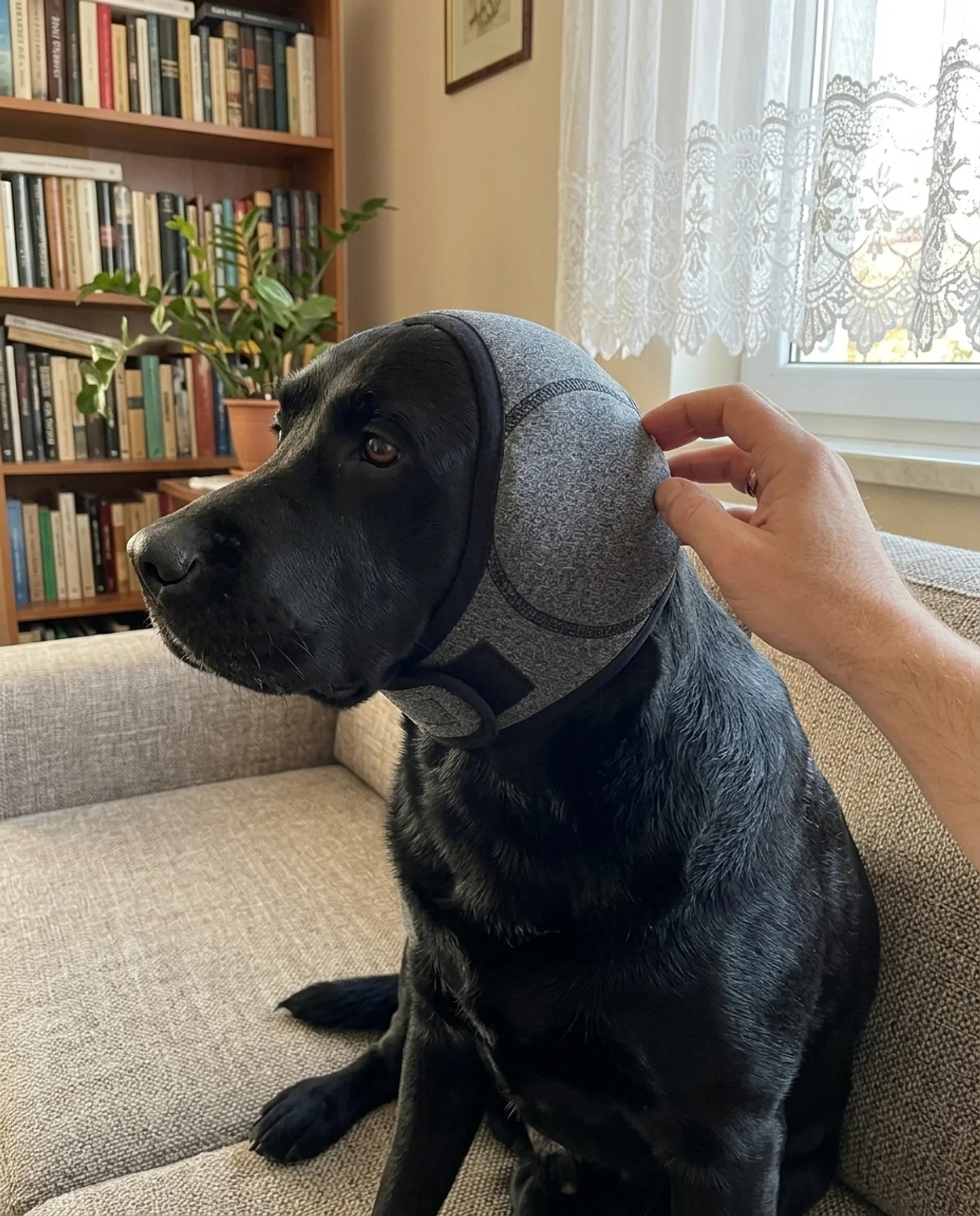 Czarny labrador w Otulku przy opiekunie